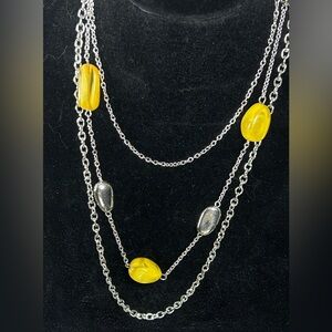 Paparazzi Silver and Yellow Multi-Layer Necklace